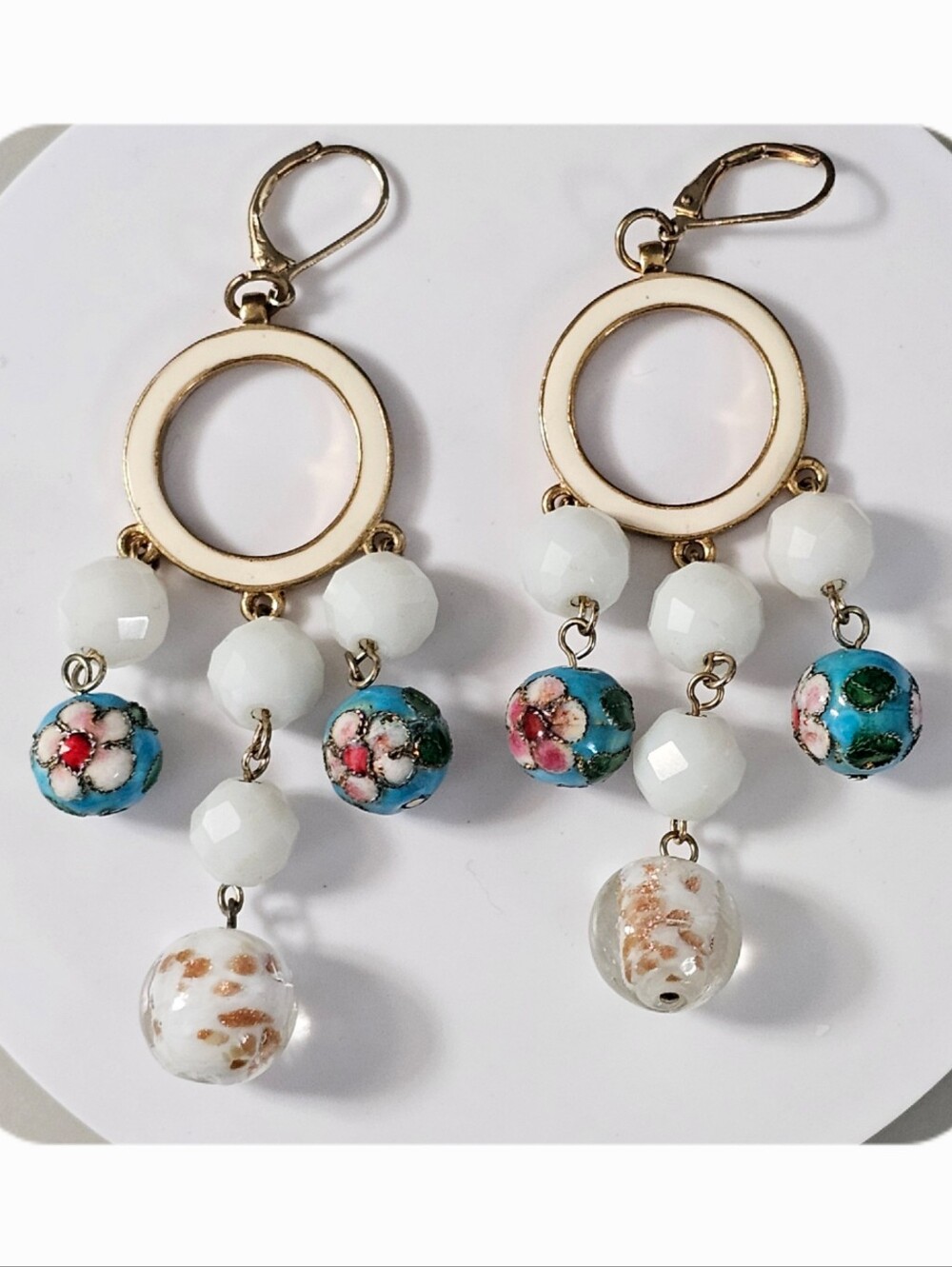 LouLou de la Falaise Signed Cloisonné Art Glass Dangle Earrings